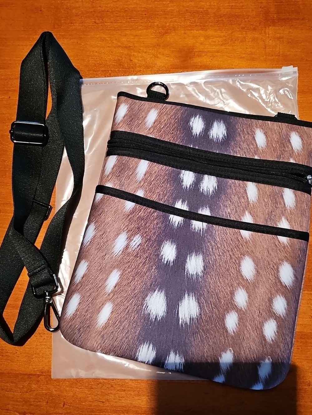Spotted Brown Women's Crossbody Bag with Adjustable Black Strap NEW